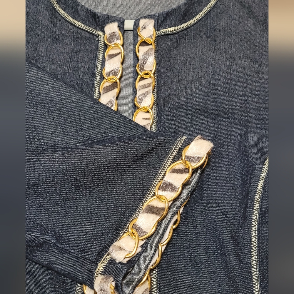 💝2/$10💝Dark Blue Denim Jacket with Gold-Trim Detail - Picture 7 of 8